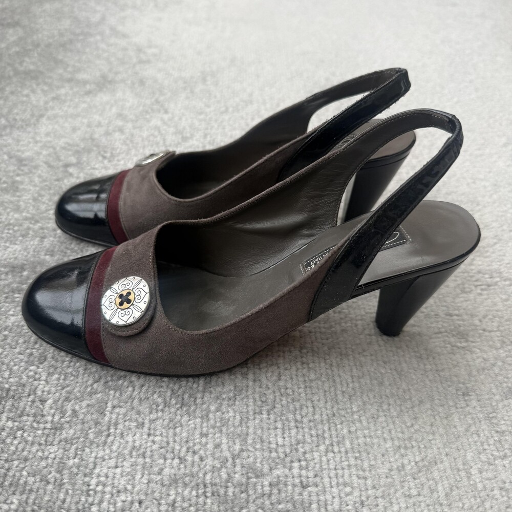 Brighton Shoes Womens Size 7.5 Leather Suede Slingback Heels Made in Italy